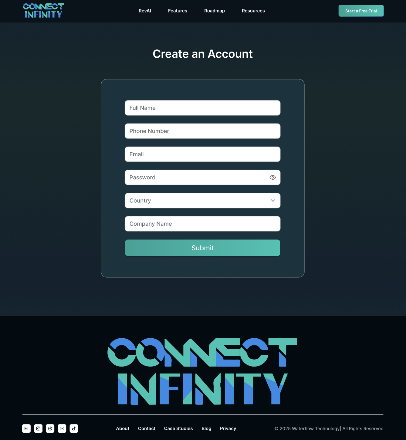 Connect Infinity Product Page - Register